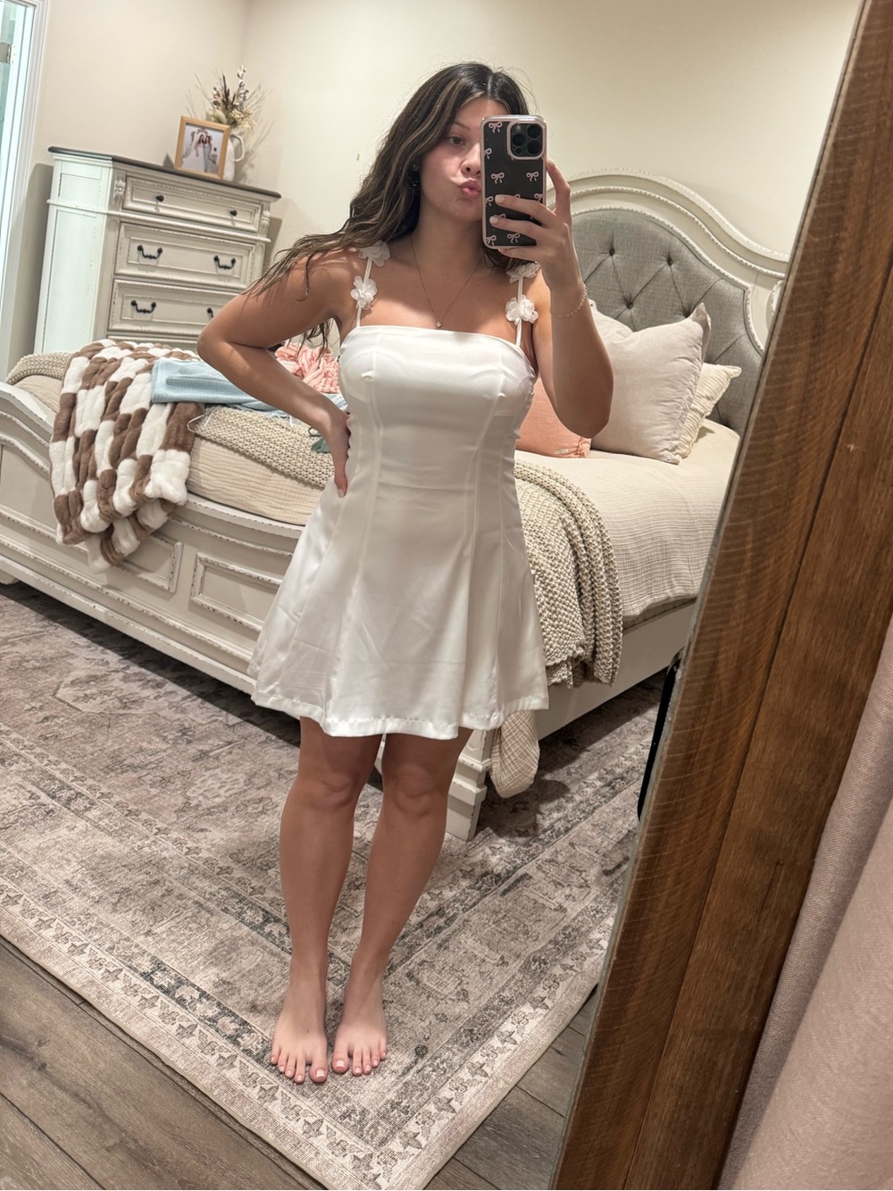 Altar'd State White Satin Floral Strap Mini Dress